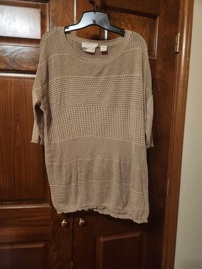 Yoon Neutral Taupe Open-Knit Scoop Neck Sweater